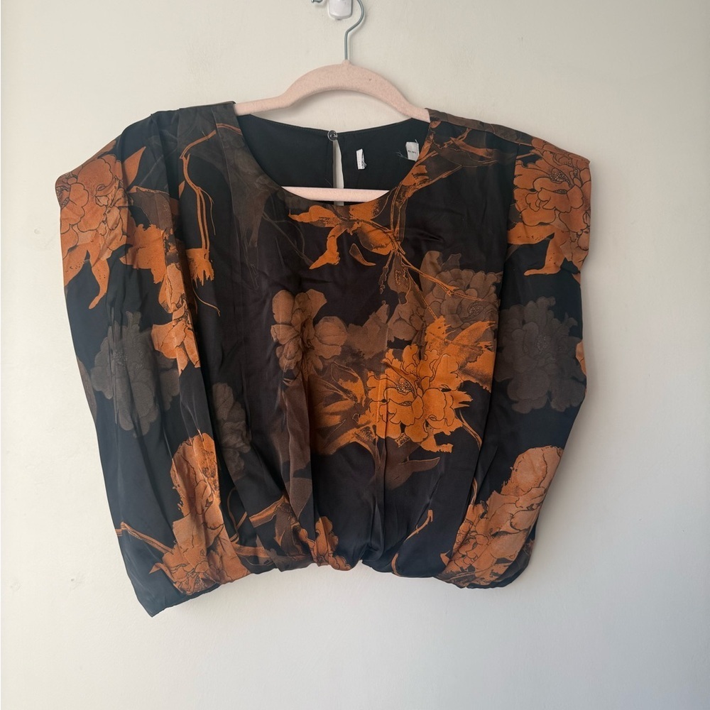 Petal & Pup Taya Black Floral Satin Crop Top L